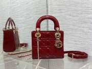 Dior Lady Bag Cherry Red Patent Cannage Calfskin 17cm - 1