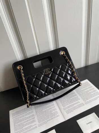 Chanel Flap Bag with Handle Patent Calfskin Gold Metal Black 26cm