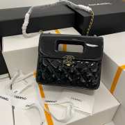 Chanel Flap Bag with Handle Patent Calfskin Gold Metal Black 19cm - 1