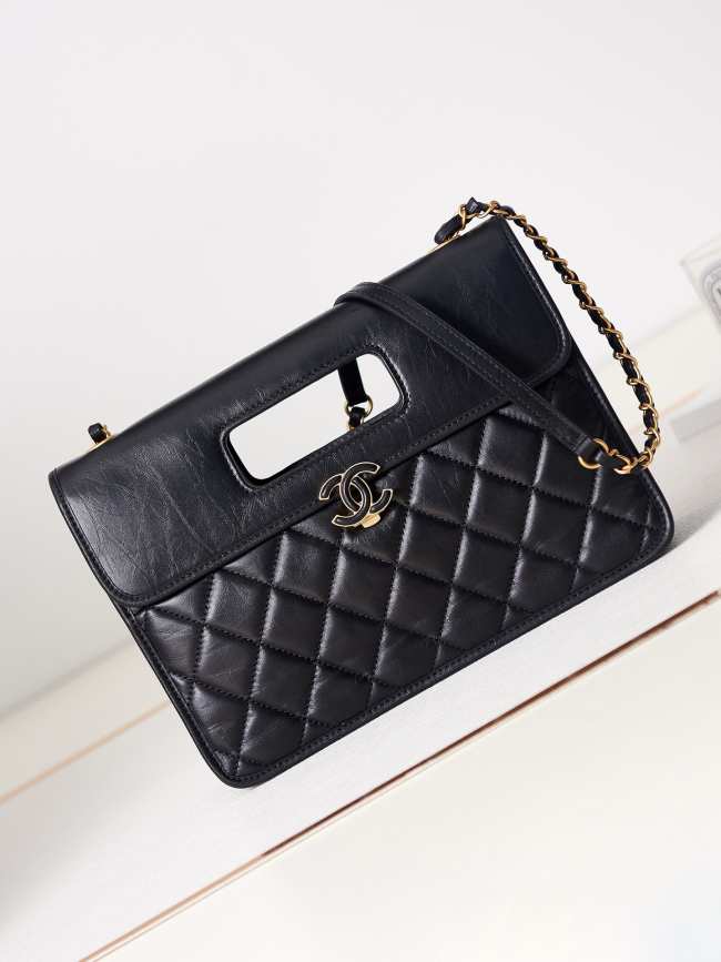 Chanel Flap Bag with Handle Calfskin Gold Metal Black 26cm - 1