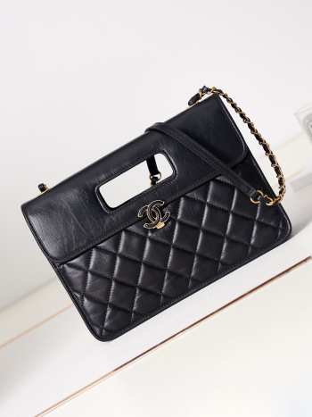 Chanel Flap Bag with Handle Calfskin Gold Metal Black 26cm