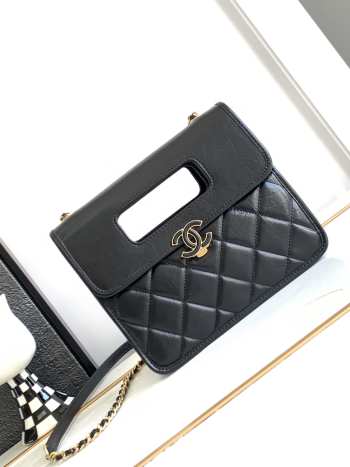 Chanel Flap Bag with Handle Calfskin Gold Metal Black 19cm