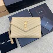 YSL Cassandre Matelassé Flap Pouch In Grain De Poudre Leather Beige 21cm - 1