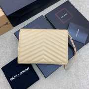 YSL Cassandre Matelassé Flap Pouch In Grain De Poudre Leather Beige 21cm - 6