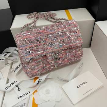 Chanel Small Flap Bag Sequins Pink & Silver 20cm