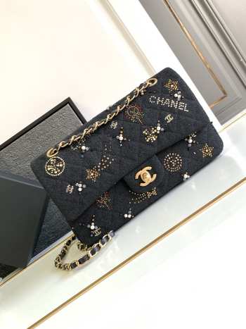 Chanel Classic Handbag A01113 Black Tweed 25cm