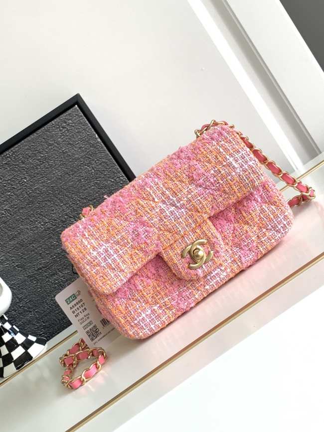 Chanel Mini Flap Bag Tweed Orange & Pink A69900 20cm - 1