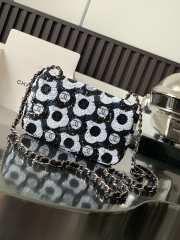 Chanel Mini Flap Bag Sequins & Ruthenium-Finish Metal Black, White & Blue 20cm - 3