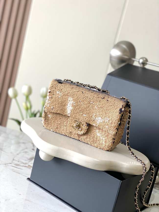 Chanel Mini Flap Bag Embroidered Satin, Sequins & Gold-Tone Metal Gold - 1