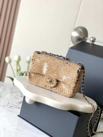 Chanel Mini Flap Bag Embroidered Satin, Sequins & Gold-Tone Metal Gold