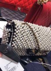 Chanel Pearl Mini Flap Bag Satin White Black - 6