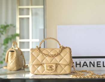 Chanel Gold Lambskin Flap Bag Top Handles 19cm