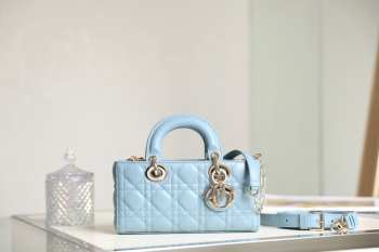 Dior Small Lady D-Joy Bag Placid Blue Cannage Lambskin Size 22cm