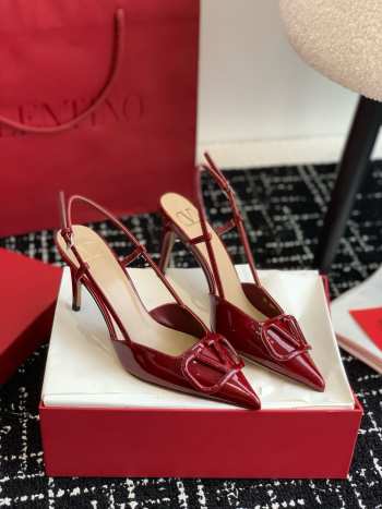 Valentino Vlogo Signature Patent Leather Slingback Pump 80mm Red