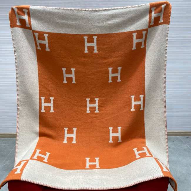 Hermes Avalon Throw Blanket Ecru/Potiron - 1