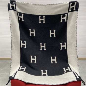 Hermes Avalon Throw Blanket Ecru/Gris Fonce