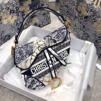 Dior Canvas Embroidered Around the World Saddle Bag 25.5cm