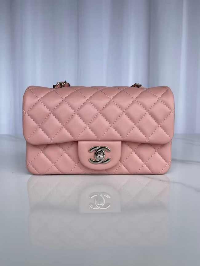 Chanel Flap Bag Lambskin Pink with Silver Hardware 20CM - 1