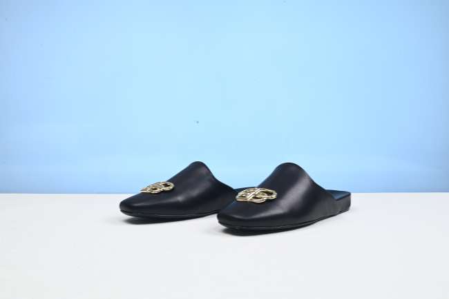 Balenciaga Black Leather Cosy BB Flat Mules - 1