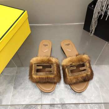 Fendi Signature Brown Mink Slides