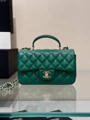 Chanel Mini Rectangular Flap with Top Handle Dark Green Lambskin Light Gold Hardware 20cm - 1