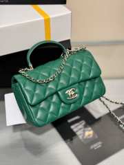 Chanel Mini Rectangular Flap with Top Handle Dark Green Lambskin Light Gold Hardware 20cm - 4