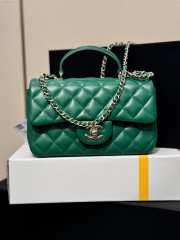 Chanel Mini Rectangular Flap with Top Handle Dark Green Lambskin Light Gold Hardware 20cm - 3