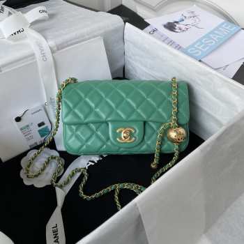 Chanel 23k Flap Gold Ball Square Green Bag 20cm