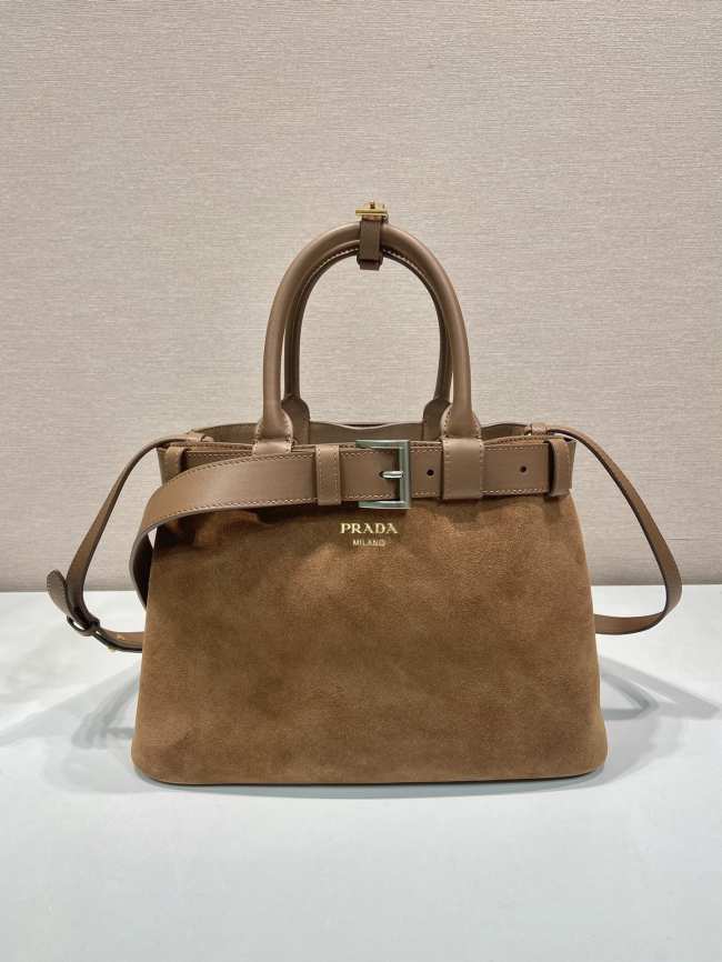 Prada Medium Buckle suede bag with belt light brown 32cm - 1