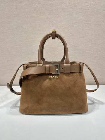 Prada Medium Buckle suede bag with belt light brown 32cm