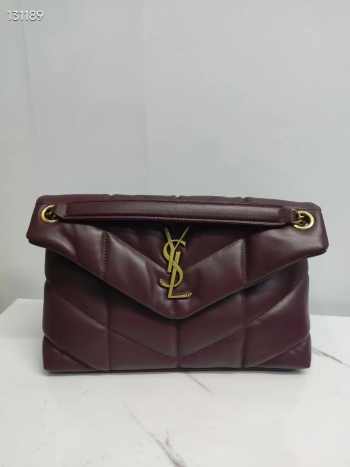 YSL Loulou Puffer Handbag 29cm Wine Red with Gold Hardware