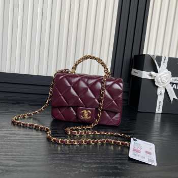 Chanel Lambskin Wine Red Flap Bag with Top Handle 19cm