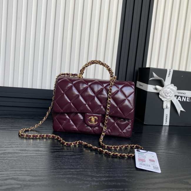 Chanel Lambskin Wine Red Flap Bag with Top Handle 25cm - 1