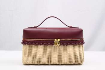 Loro Piana Extra Pocket L27 Wicker Pouch in Burgundy 27cm