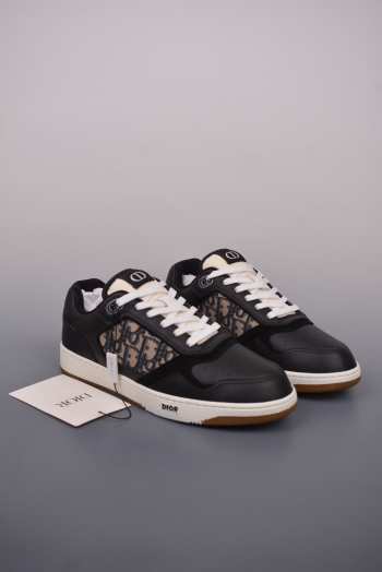 Dior B27 Low-Top Sneaker Black Smooth Calfskin with Beige and Black Dior Oblique Jacquar