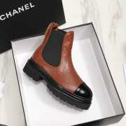 Chanel Calfskin Patent Cap Toe Quilted Short Boots Brown Black - 2