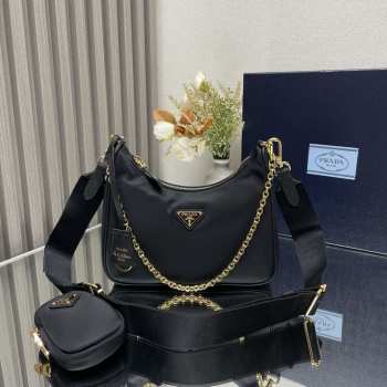 Prada Re-Edition 2005 Re-Nylon Black Gold Bag 22cm