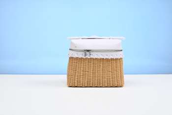 Loro Piana White Pocket Wicker Pouch 19cm